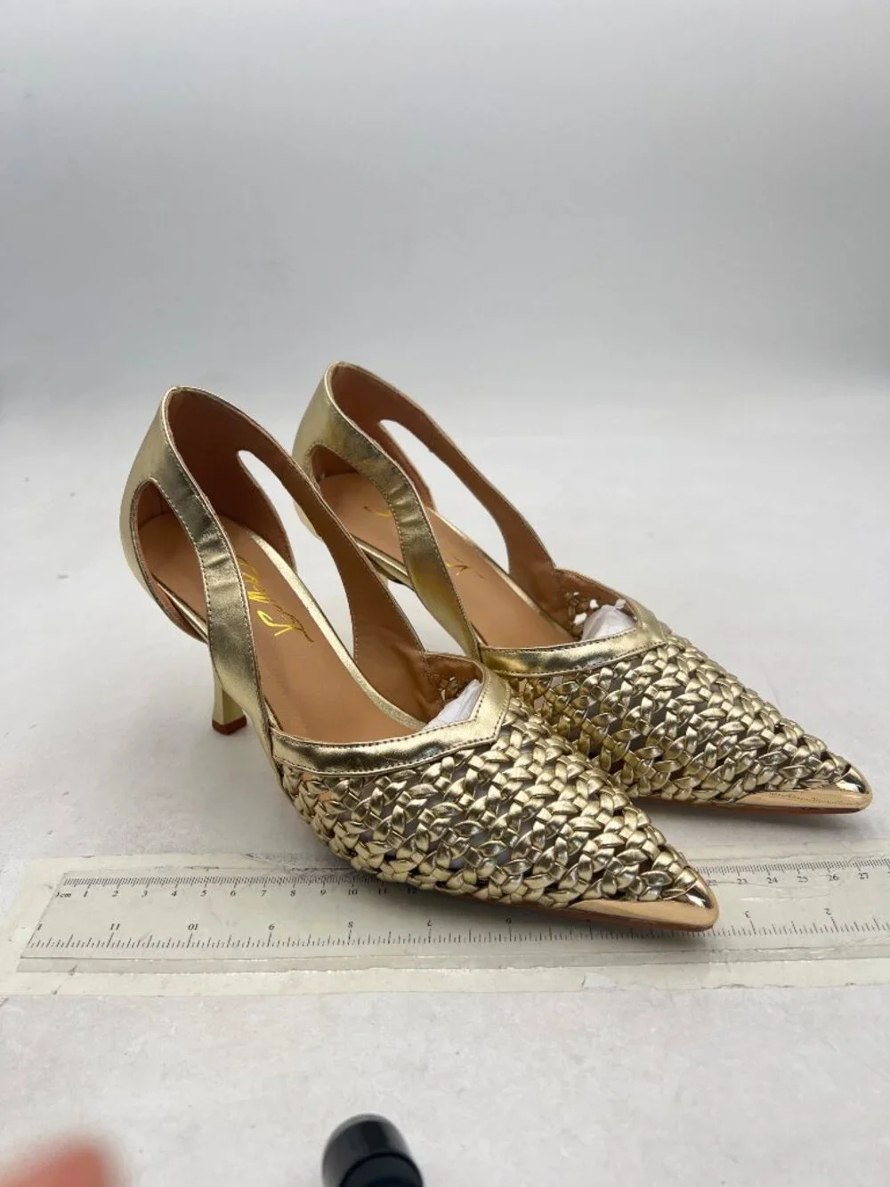 FOWT Gold Pointed Cap Toe Pumps Slip on Stiletto High Heels Hollow Cut Sexy Shoe